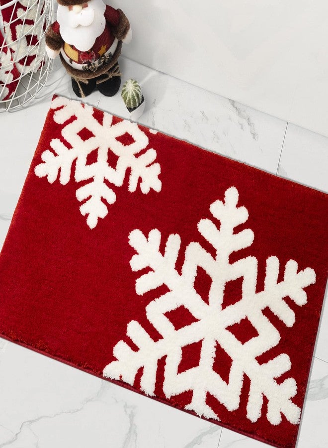 DEXDE Christmas Bathroom Decor Red Bathroom Rugs Cute Bath Mat Non-Slip White Snow Christmas Home Decorations Microfiber Absorbent Shower Rug for Bathtub, 20”x32” - Image 1